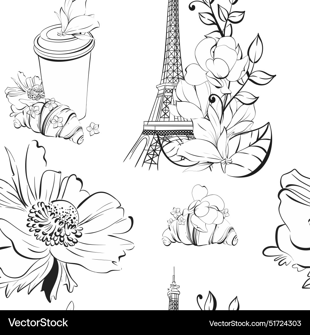Seamless pattern of eiffel tower and flower Seamless pattern of eiffel tower and flower vector image