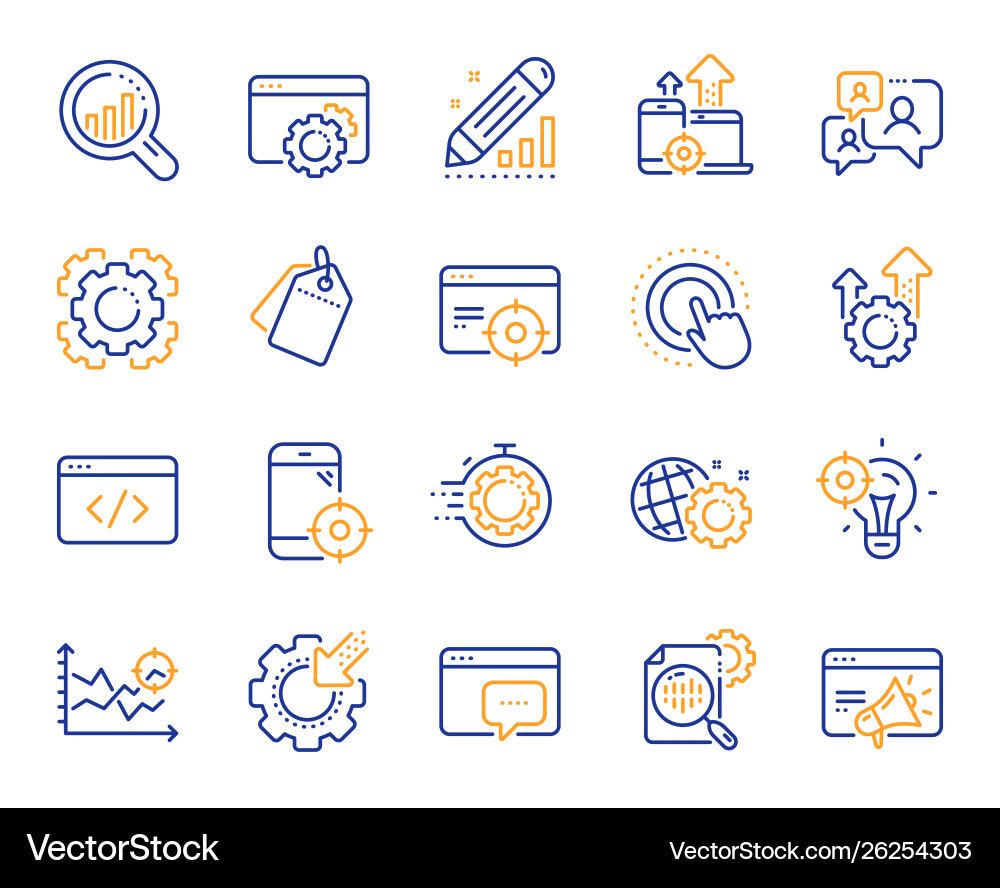 Seo line icons website stats target and increase Seo line icons website stats target and increase vector image