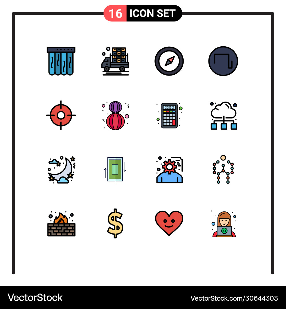 Set 16 flat color filled lines on grid vector image