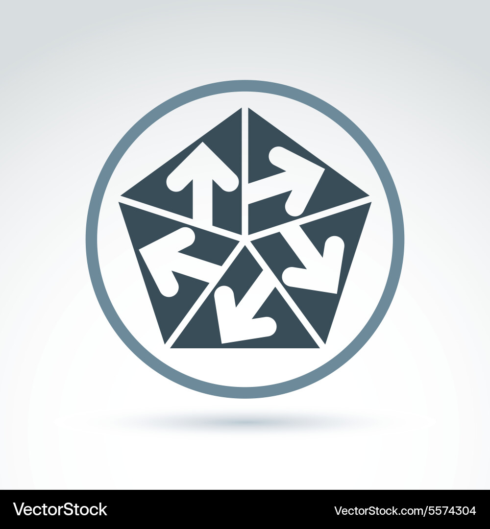 Abstract emblem with five multidirectional arrows vector image