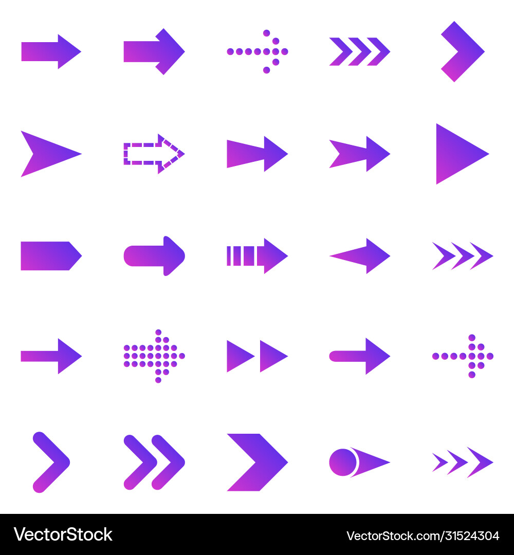 Arrow Gradient Icons - Diverse Styles Vector Image