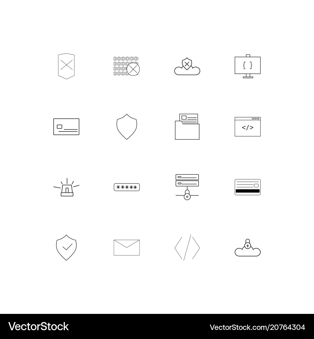 Cyber security linear thin icons set outlined vector image