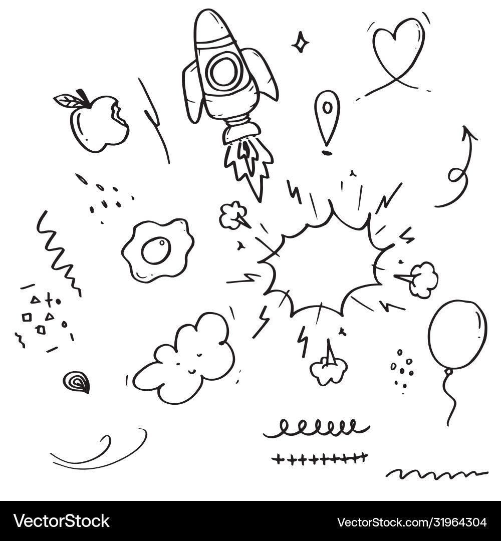 Doodle Elements: Hearts, Stars, Arrows Vector Image