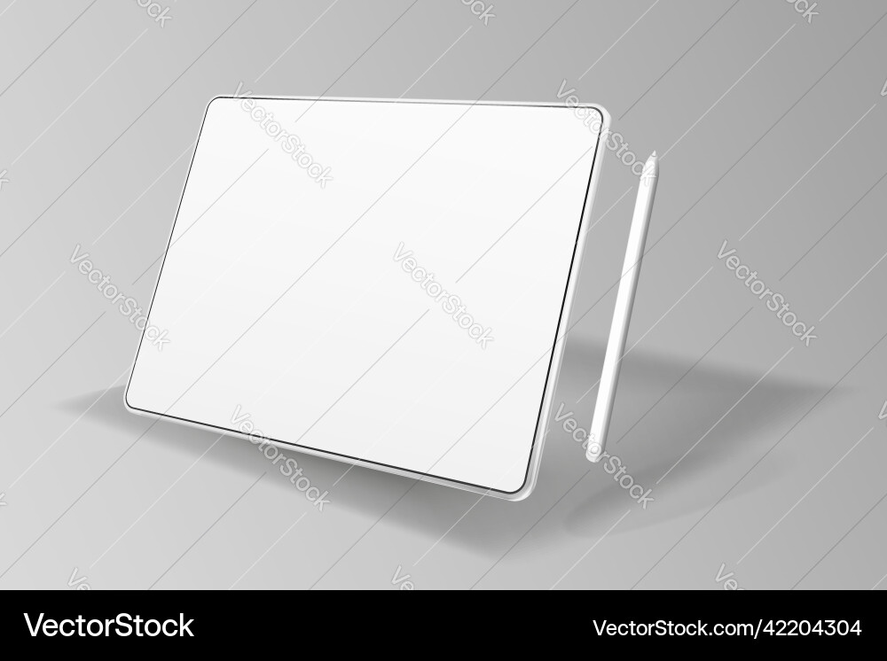 Empty tablet and pen on a light background device Empty tablet and pen on a light background device vector image