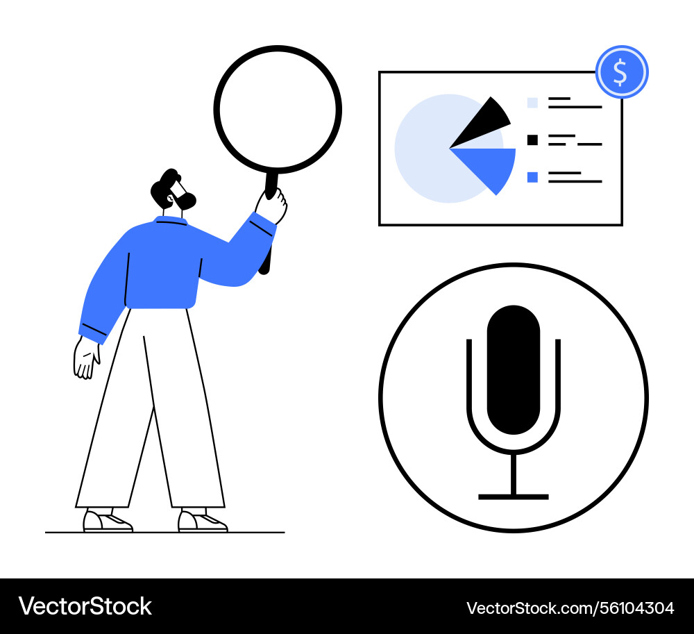 Man analyzing data chart with magnifying glass vector image