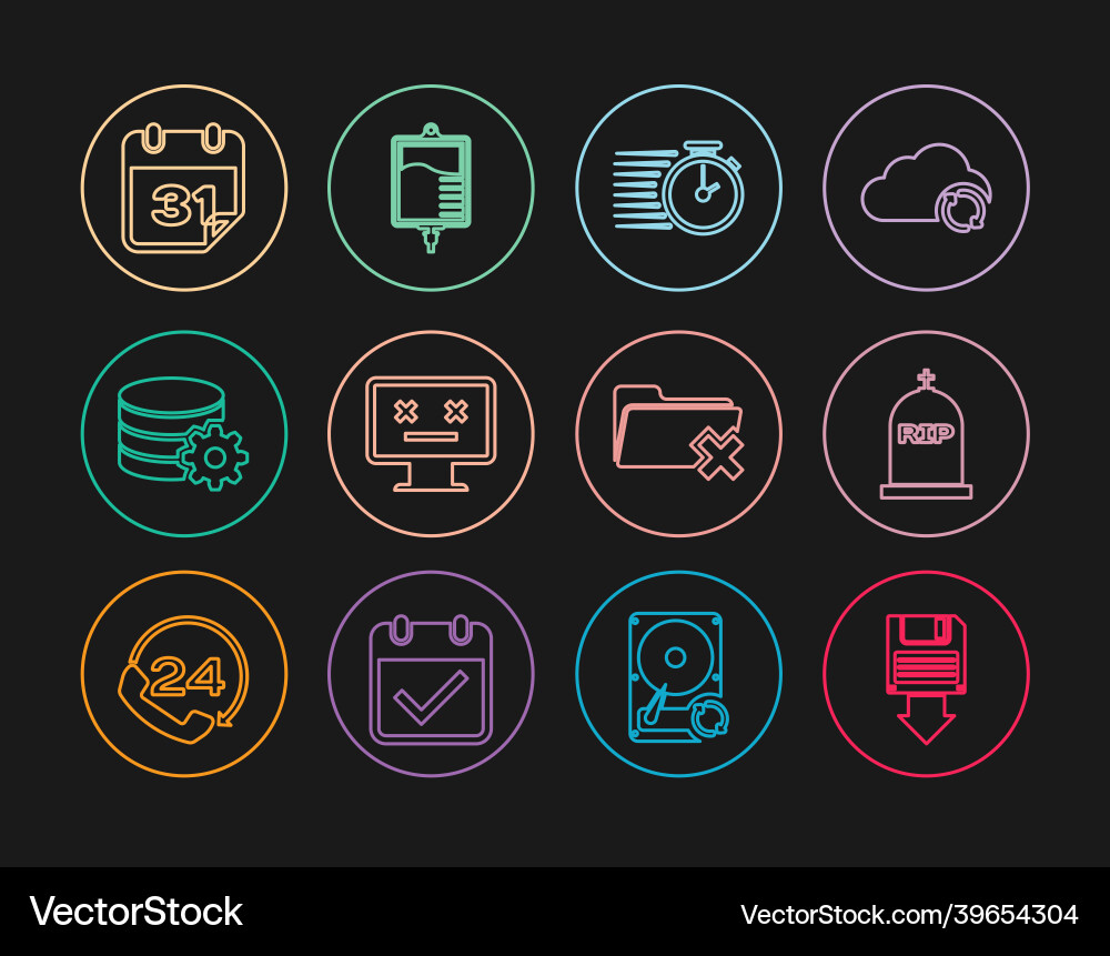 Set line floppy disk backup tombstone with rip Set line floppy disk backup tombstone with rip vector image