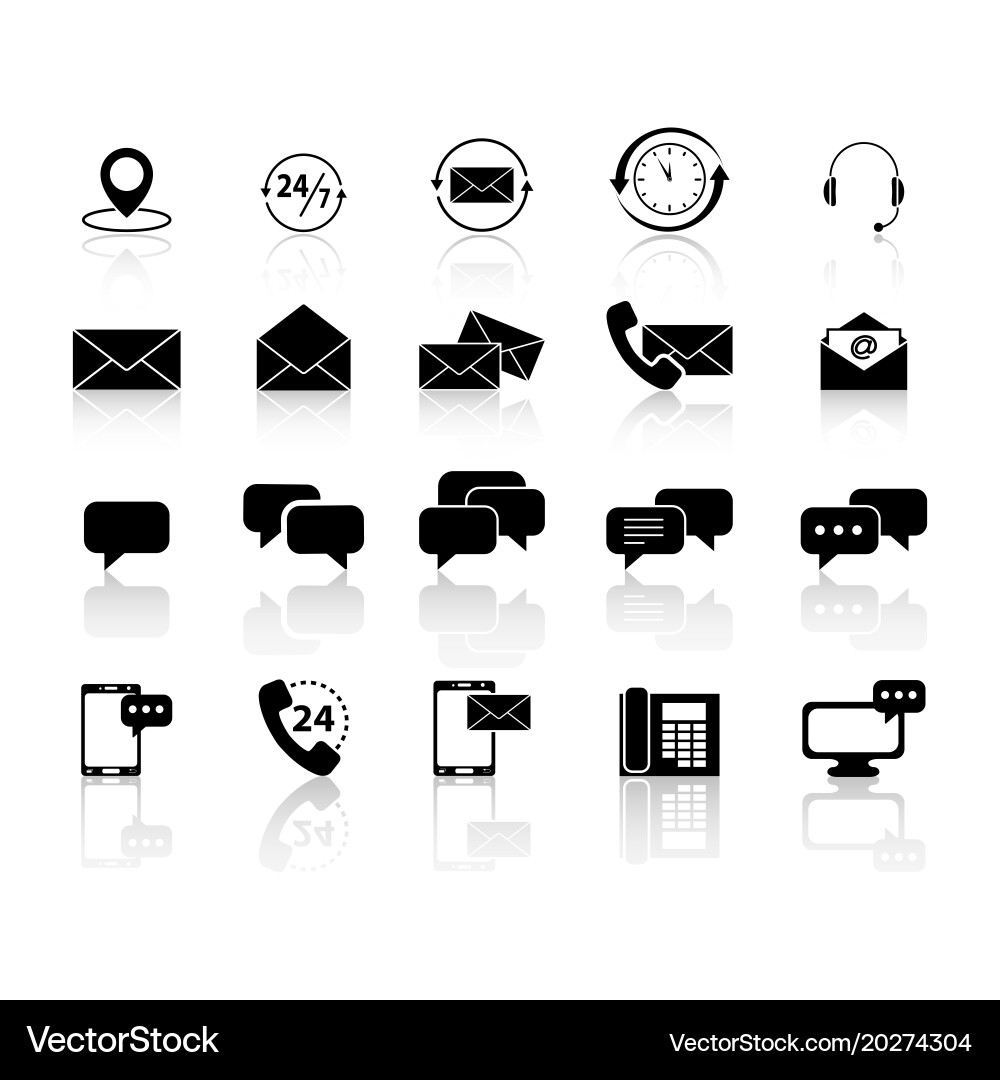 Set of communications with reflection icons vector image
