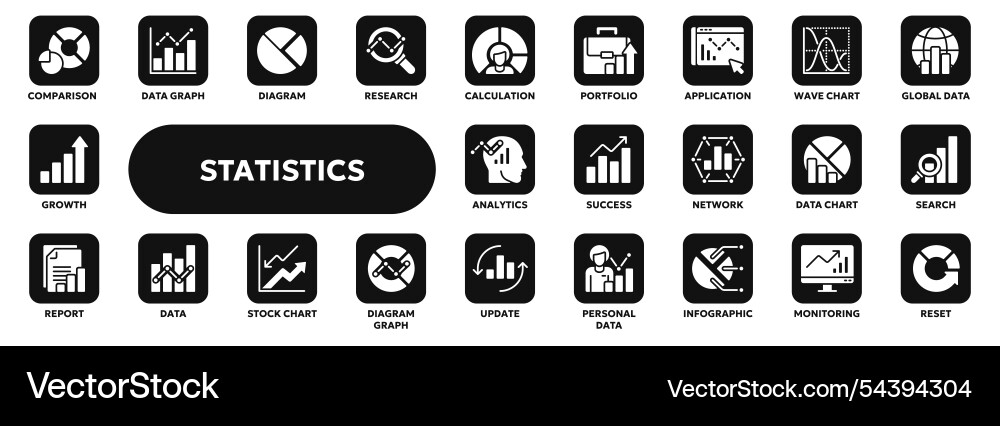 Solid icons of statistics and data analysis Solid icons of statistics and data analysis vector image