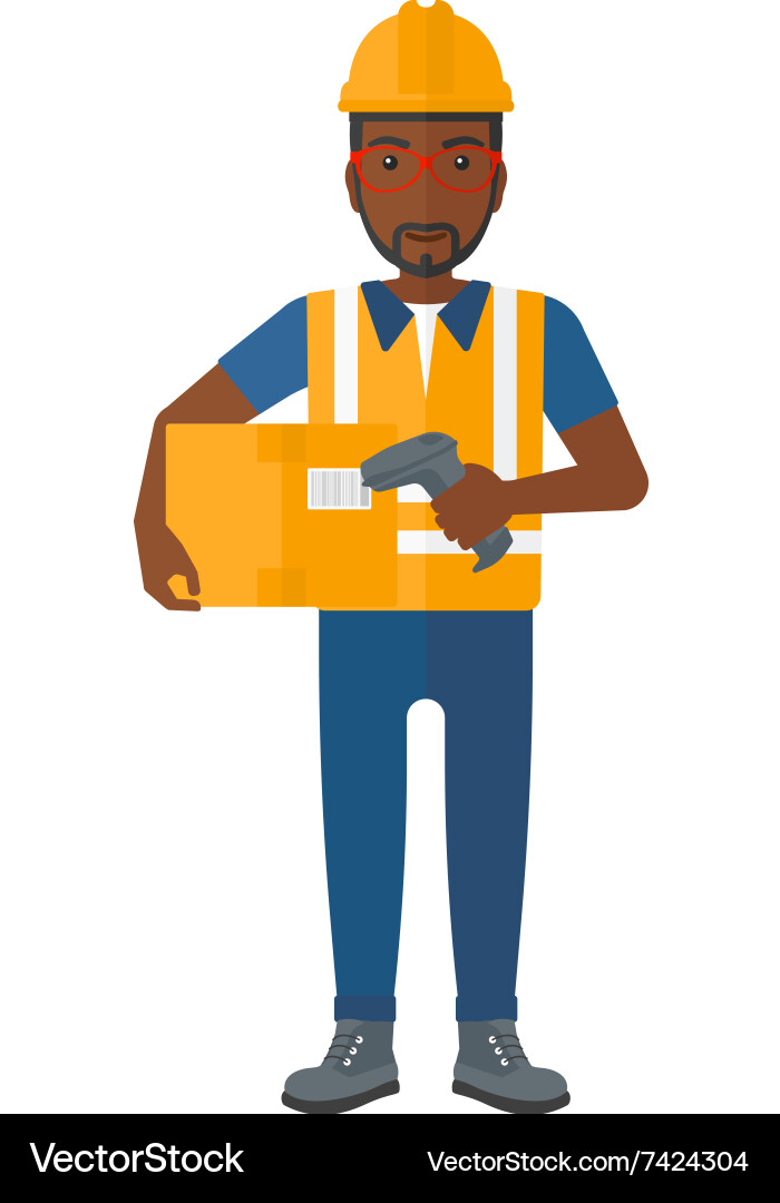 Worker checking barcode on box vector image