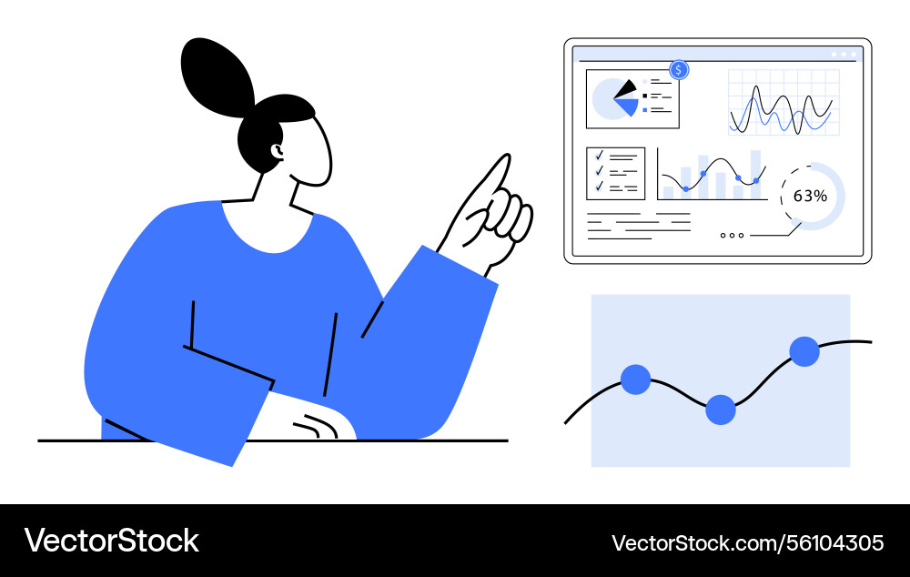 Analyst reviewing interactive data charts Analyst reviewing interactive data charts vector image