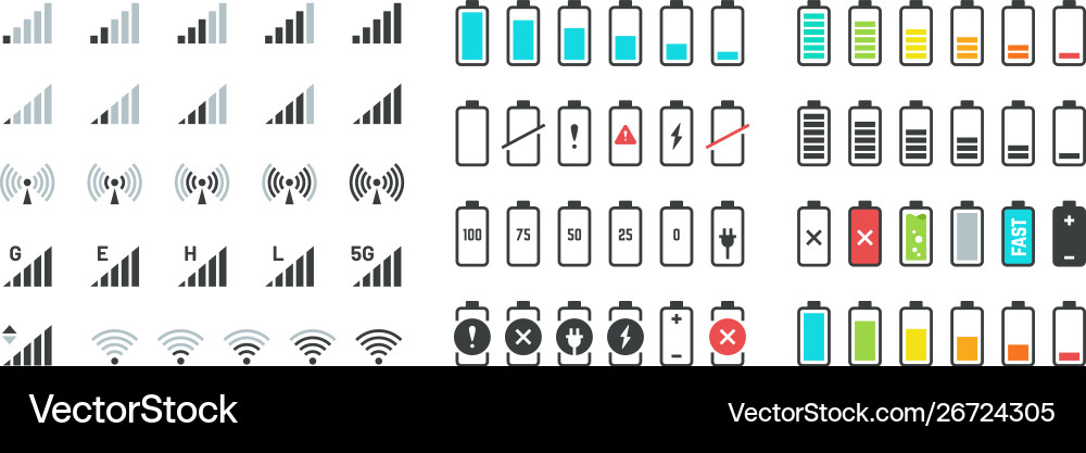 Battery and signal icons line black phone Battery and signal icons line black phone vector image