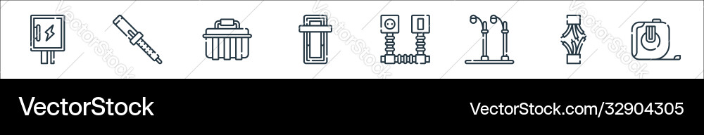 Electrician tools and line icons linear set vector image