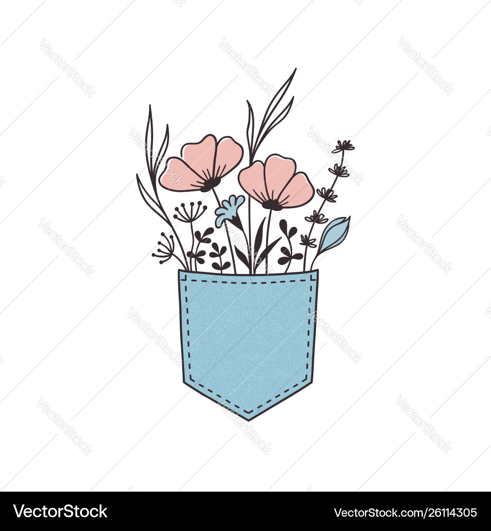 Floral Pocket Sketch Vector Image
