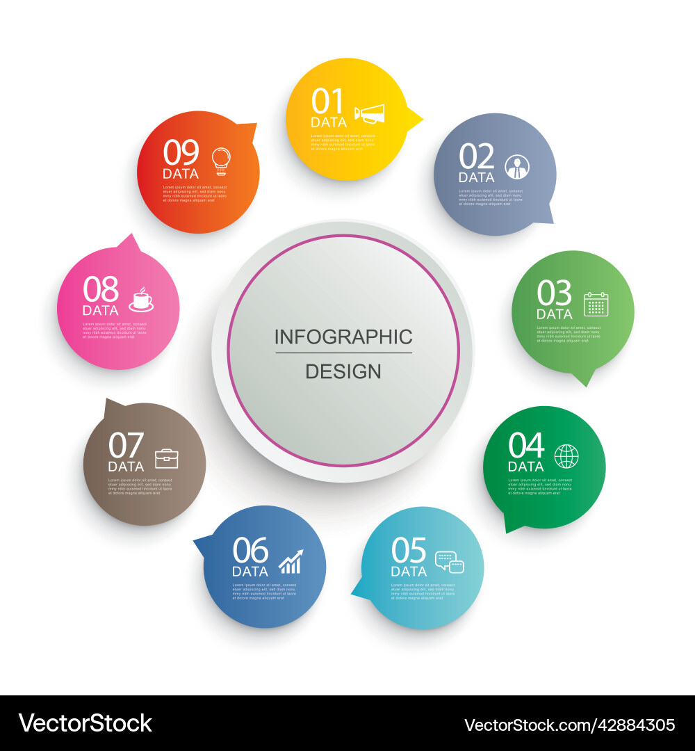 Infographics circle timeline with 9 number data Infographics circle timeline with 9 number data vector image