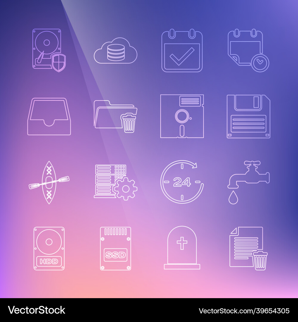 Set line delete file document water tap floppy Set line delete file document water tap floppy vector image