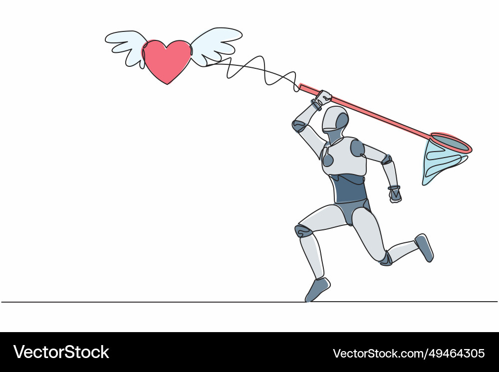 Single one line drawing robot try to catching Single one line drawing robot try to catching vector image