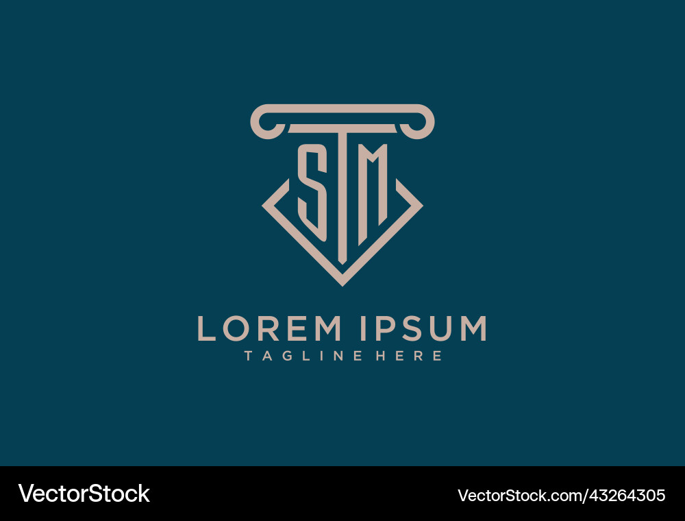 Sm initial with pillar icon design clean vector image
