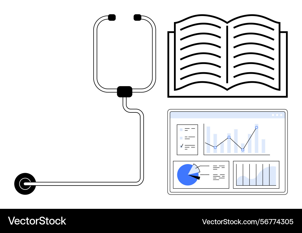 Stethoscope open book and analytics dashboard Vector Image