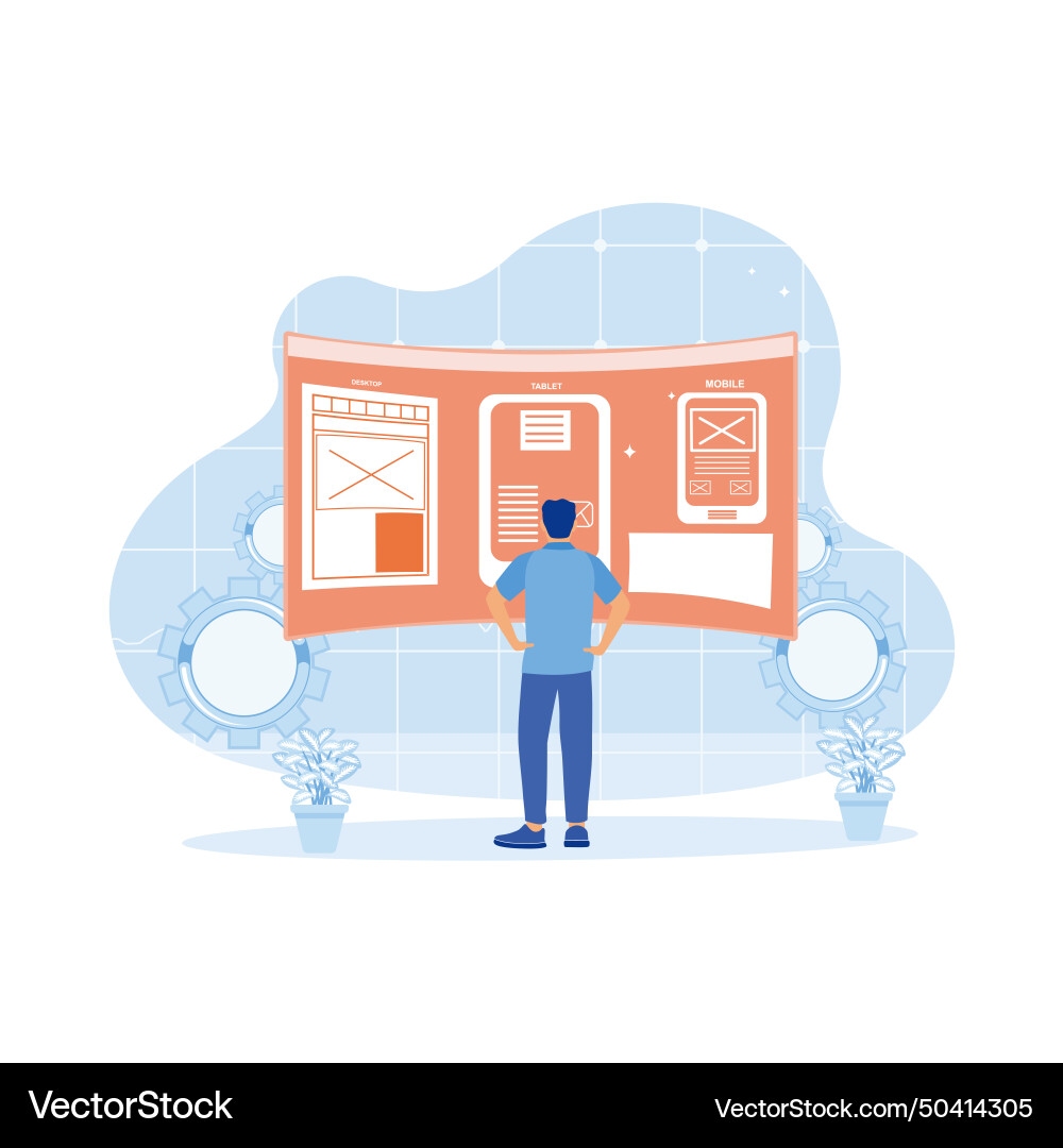 Uiux designer developing a website in the office vector image