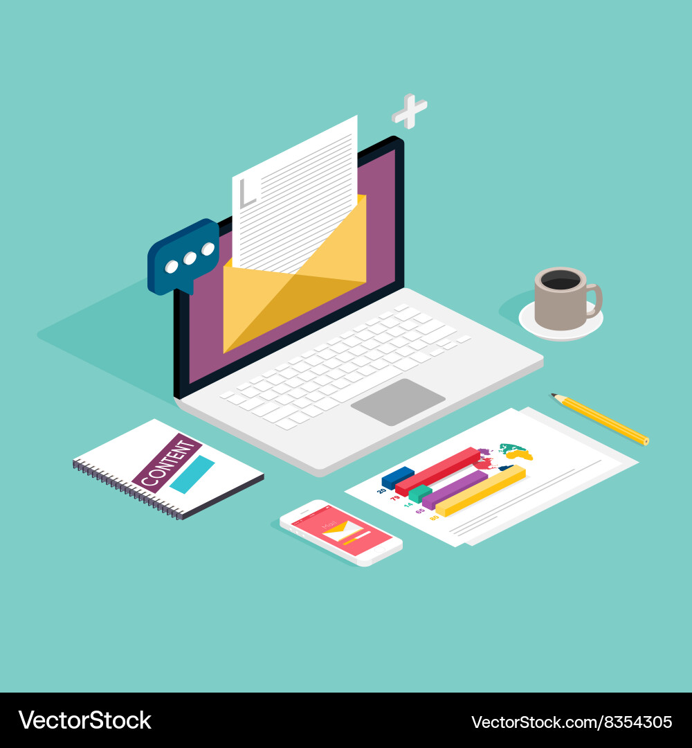 Web of analytics process with laptop vector image