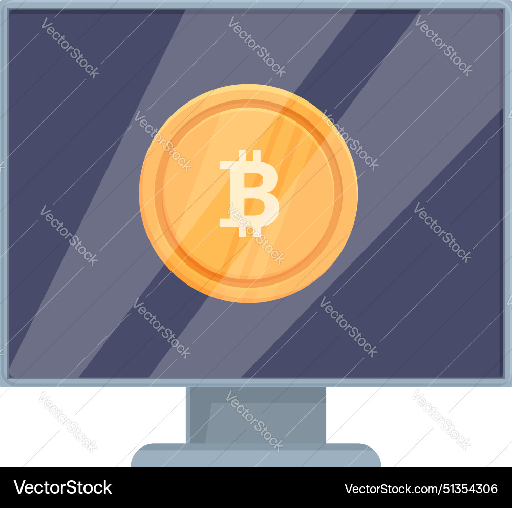 Bitcoin symbol on computer monitor Bitcoin symbol on computer monitor vector image