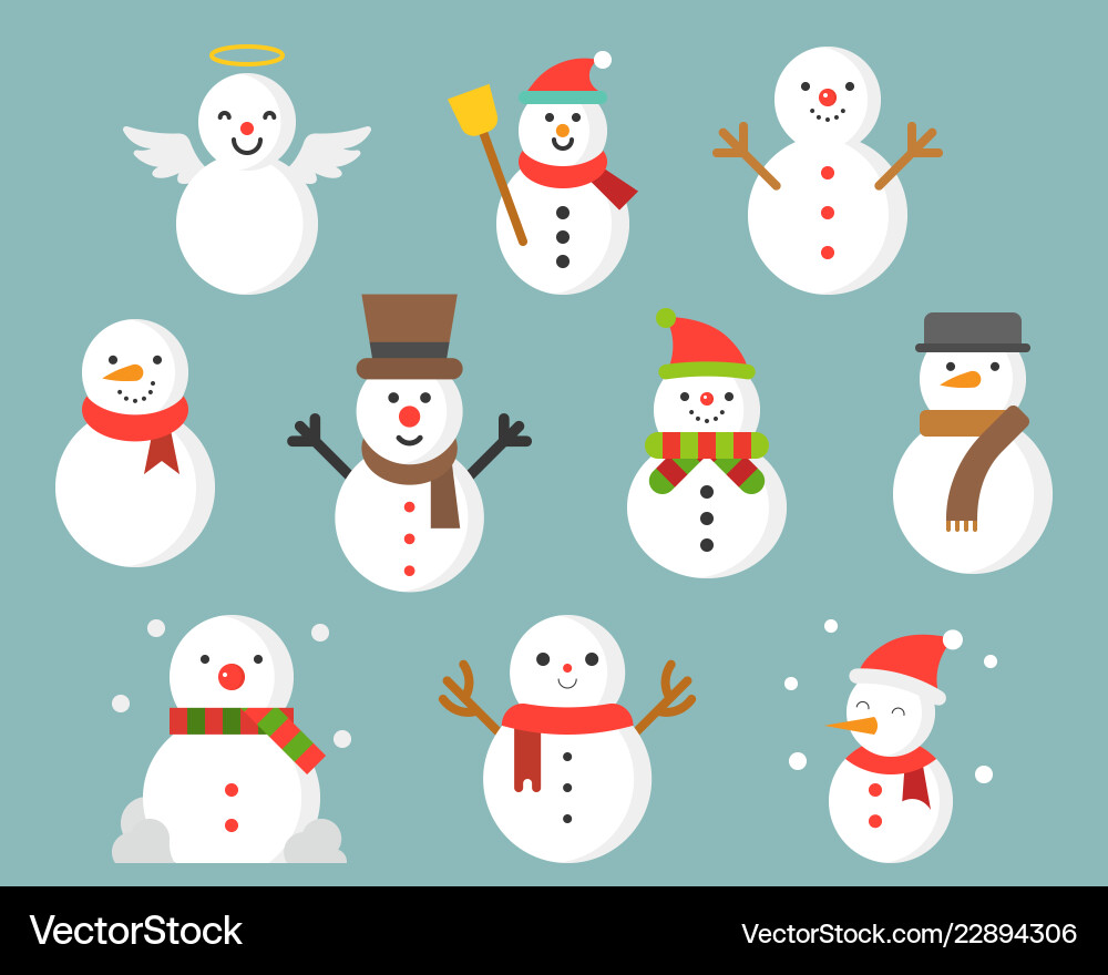 Cute Snowman Icon Set - Winter & Christmas Vector Image