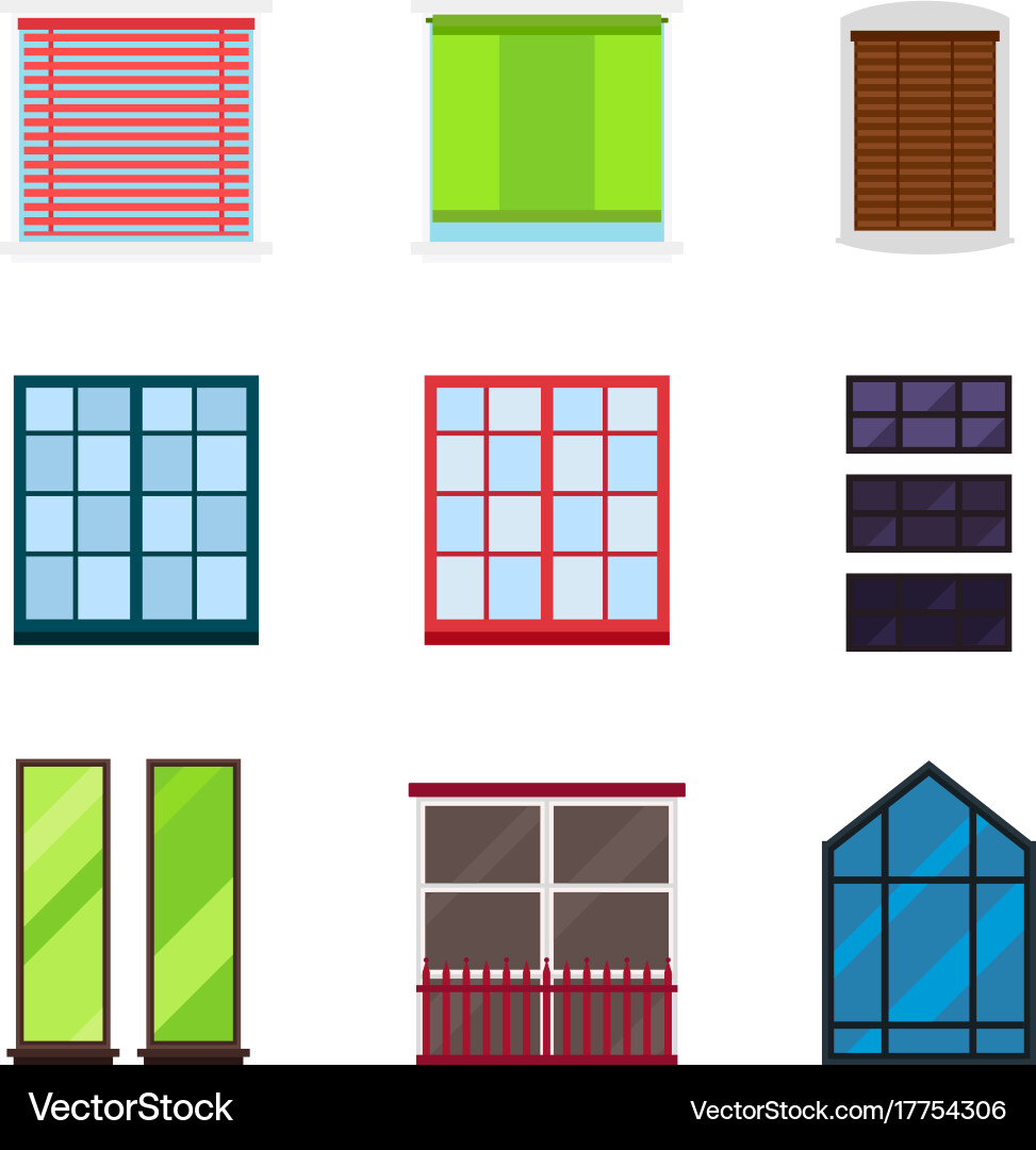 Different types house windows elements flat style Vector Image