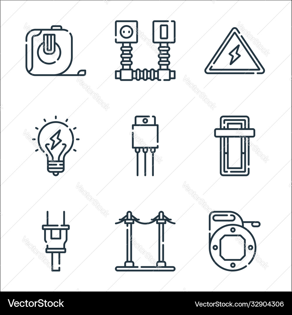 Electrician tools and line icons linear set Electrician tools and line icons linear set vector image