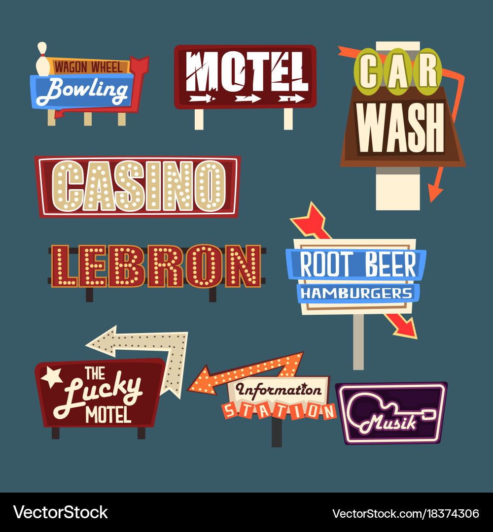 Retro Neon Signboards & Billboards Vector Image
