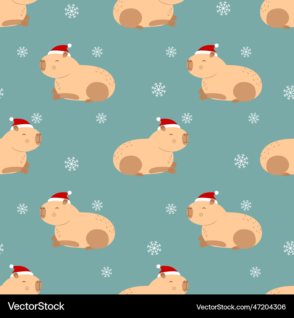 Seamless pattern with capybara in red hat Seamless pattern with capybara in red hat vector image