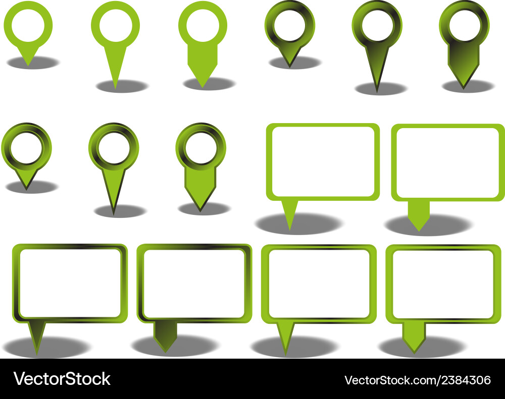 Set green pointers on white background vector image