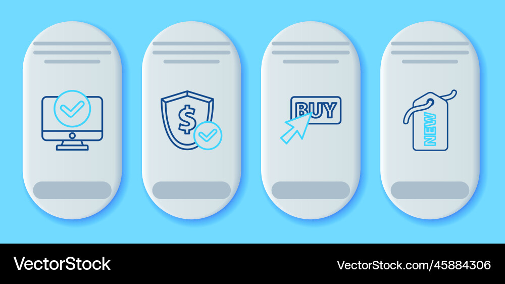 Set line shield with dollar buy button computer Set line shield with dollar buy button computer vector image