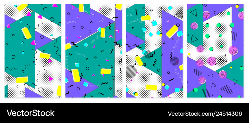 Set of memphis pattern pop art color background Set of memphis pattern pop art color background vector image