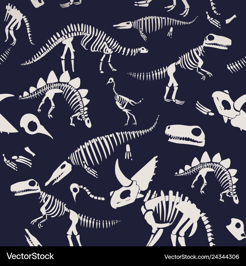 T-Rex Skeleton Fossil Pattern vector image
