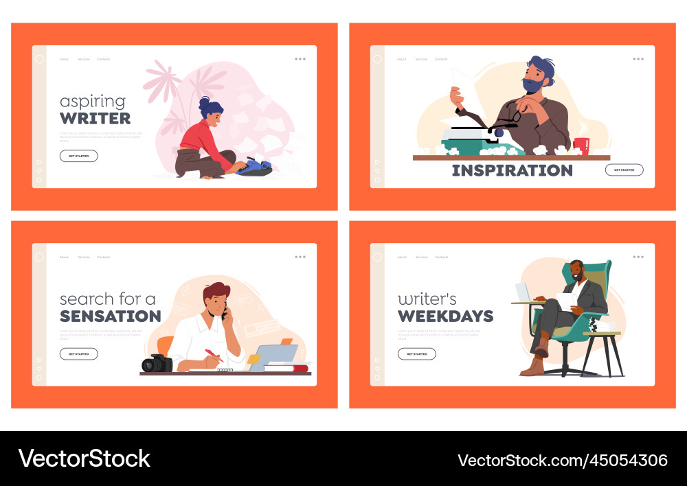 Writer or editor characters landing page template Writer or editor characters landing page template vector image