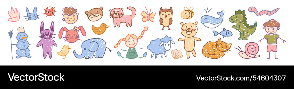 Animals and children characters kid hand drawing Animals and children characters kid hand drawing vector image