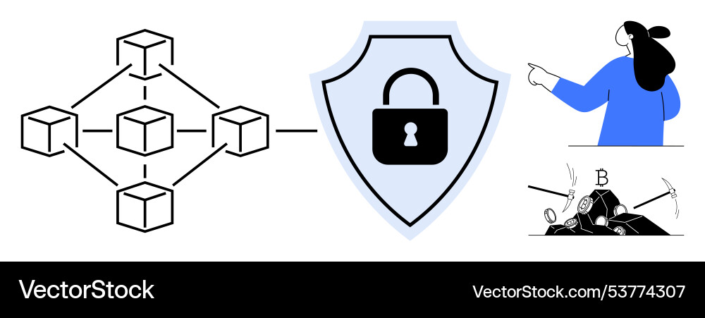 Blockchain security with of network Blockchain security with of network vector image