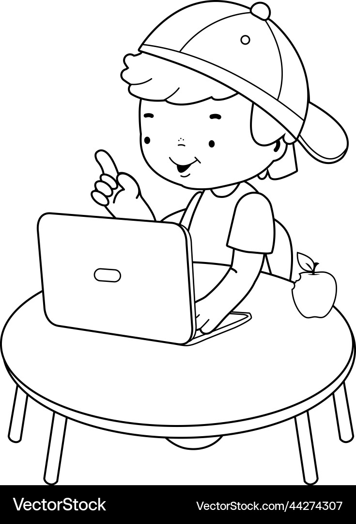 Child on his desk using the computer Vector Image