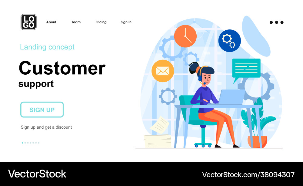 Customer support web concept call center operator Vector Image