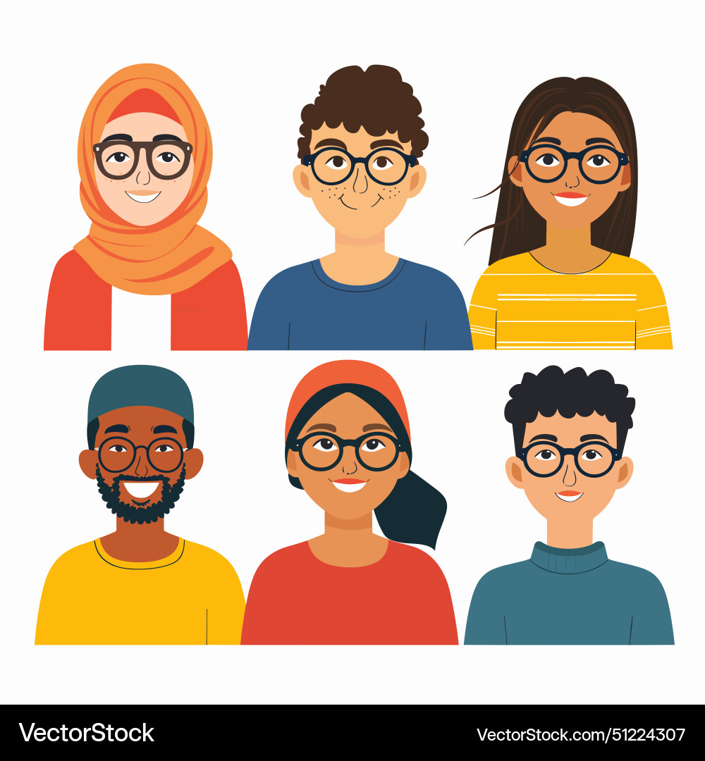 Diverse group characters smiling Royalty Free Vector Image