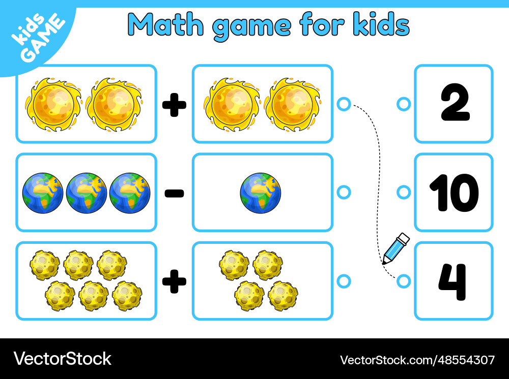 Math-Spiel zählen Raumobjekte und wählen Sie Nummer Math-Spiel zählen Raumobjekte und wählen Sie Nummer vektorbild
