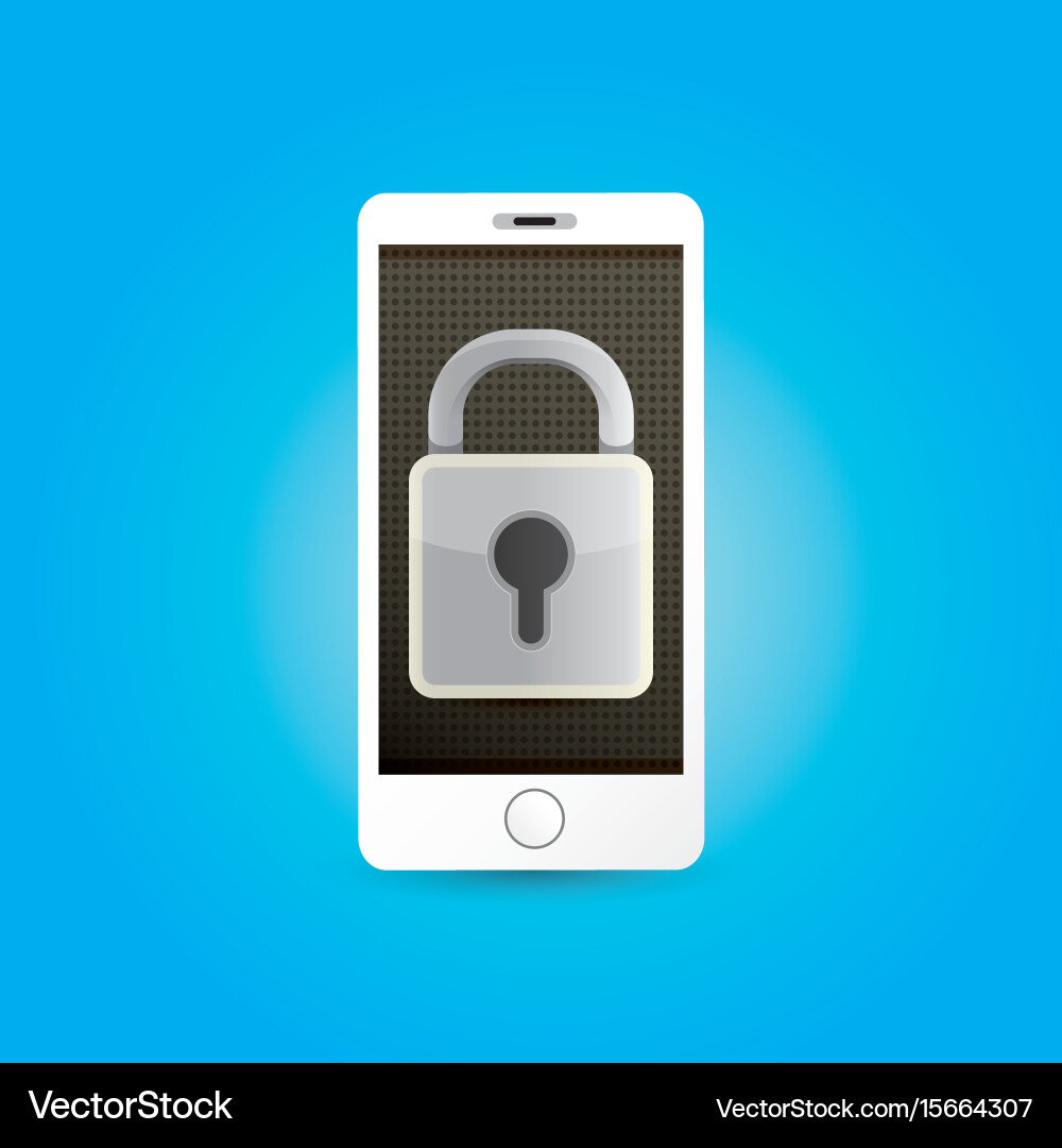 Mobile security app screen with shield and lock vector image