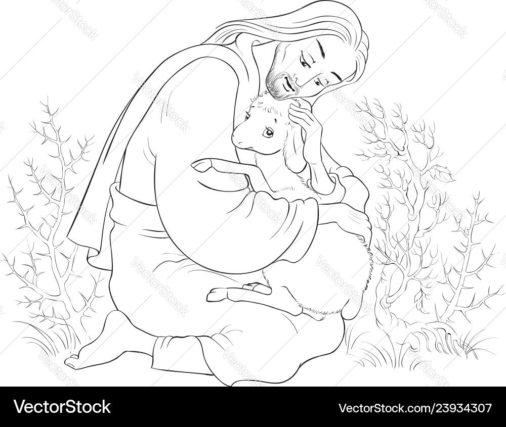 Parable of jesus christ and lost sheep coloring Parable of jesus christ and lost sheep coloring vector image
