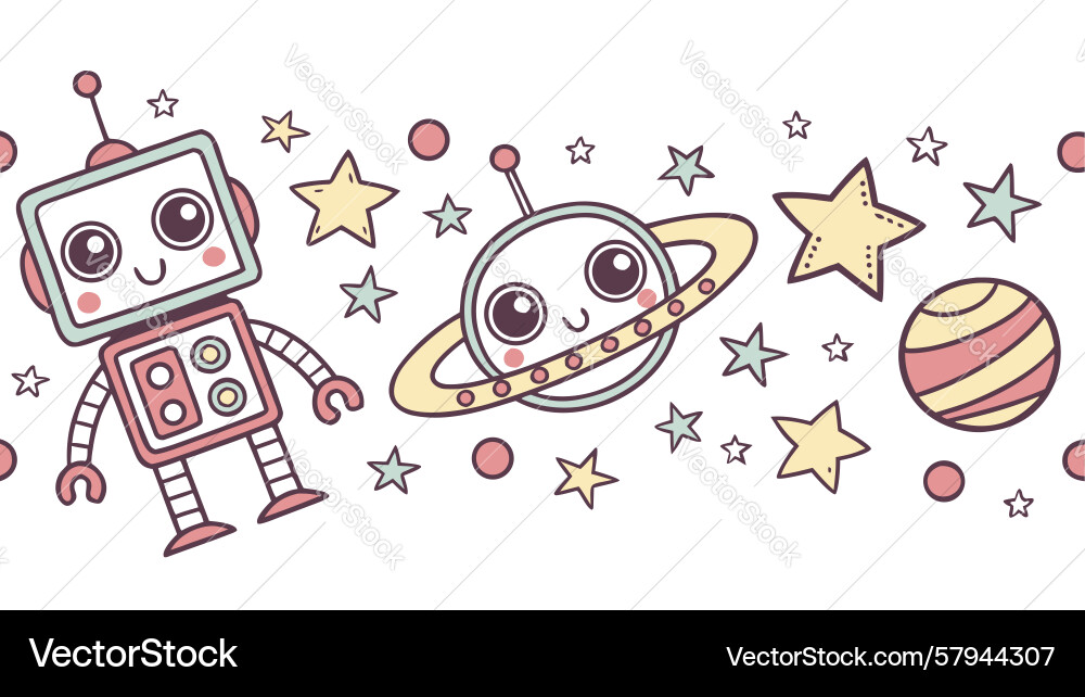 Robot Alien Space Border Vector Image
