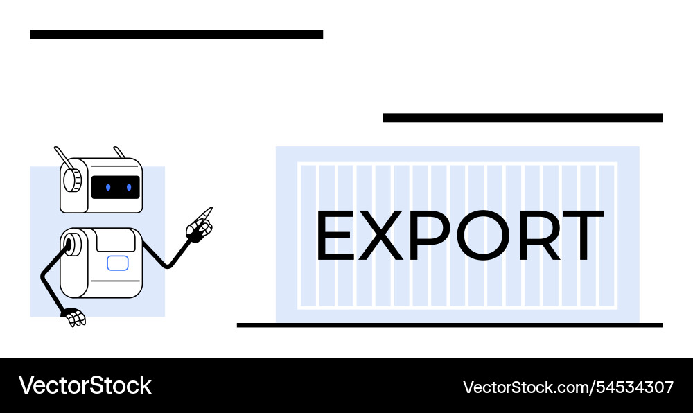 Robotic advisor pointing at export container Robotic advisor pointing at export container vector image