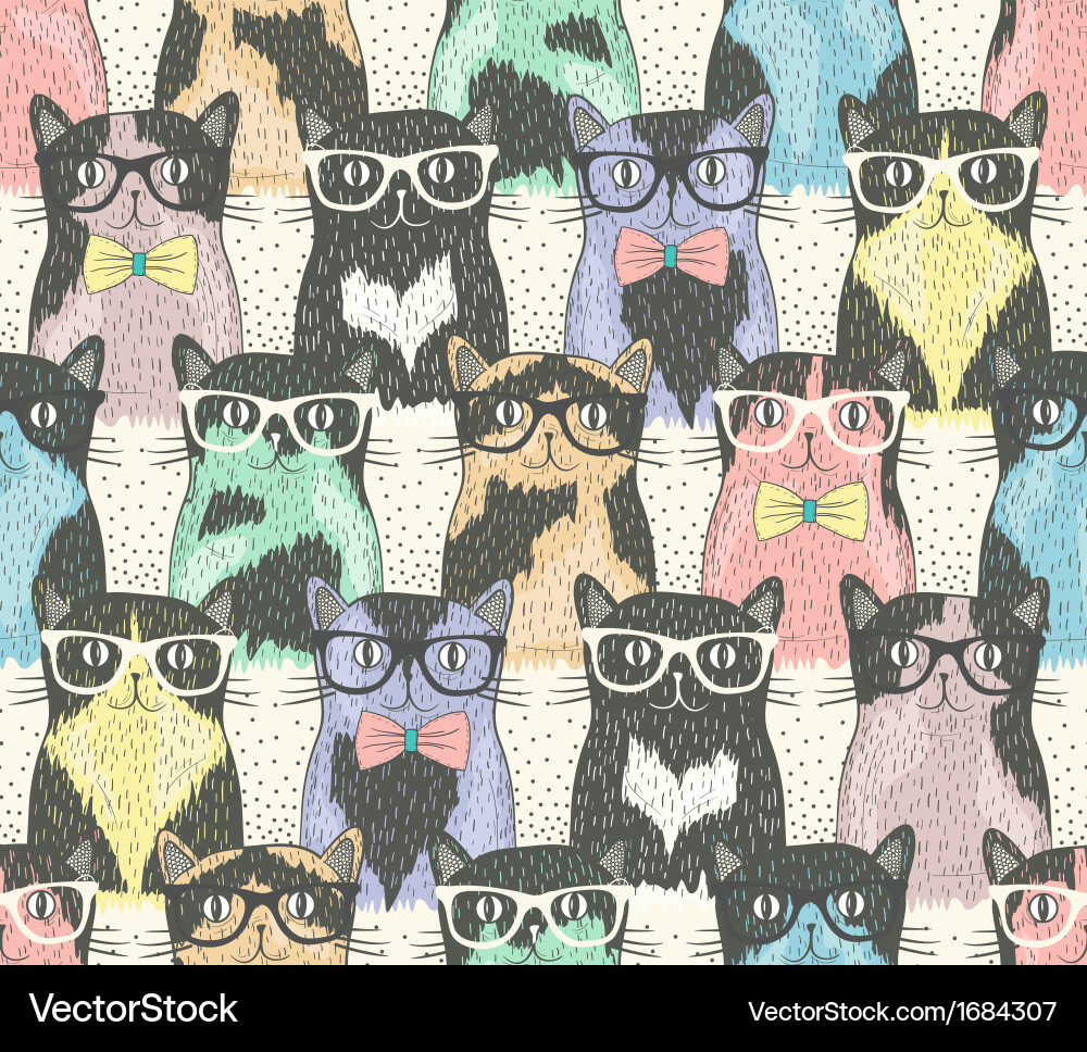 Seamless pattern with hipster cute cats Royalty Free Vector