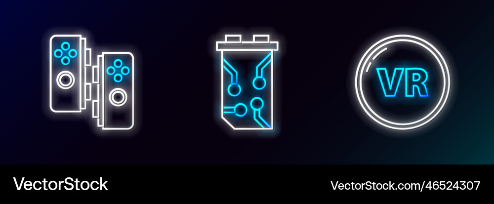 Set line virtual reality gamepad and video Set line virtual reality gamepad and video vector image