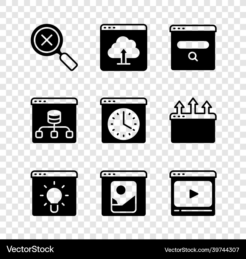 Set magnifying glass and delete cloud upload Set magnifying glass and delete cloud upload vector image