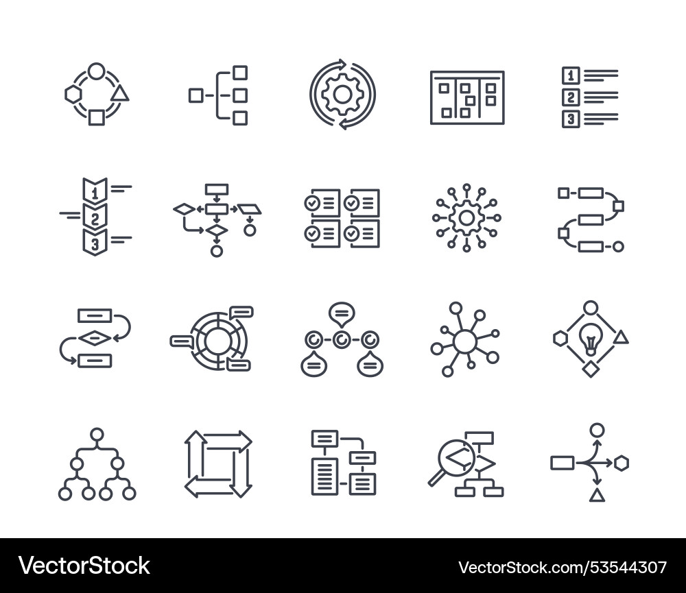 Set of workflow related line icons simple symbols Set of workflow related line icons simple symbols vector image