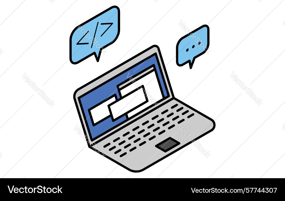 Simple line drawing icon programming on laptop Simple line drawing icon programming on laptop vector image